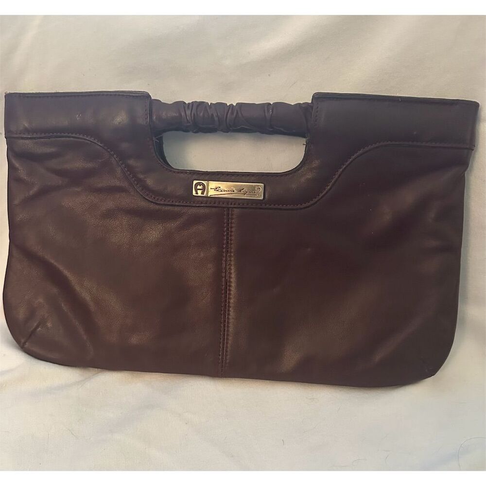 Vintage Etienne Aigner Oxblood Leather Clutch Handbag Women's Purse Red Standard